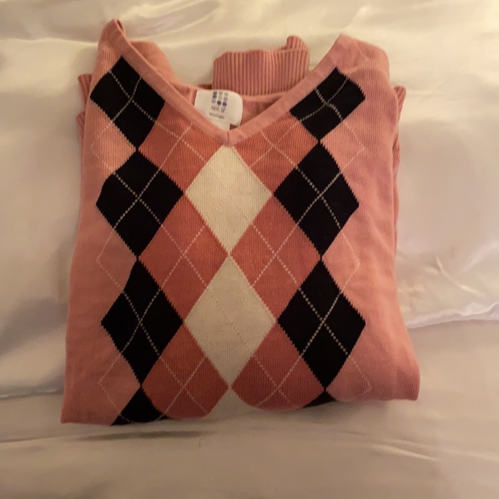pink argyle pattern sweater